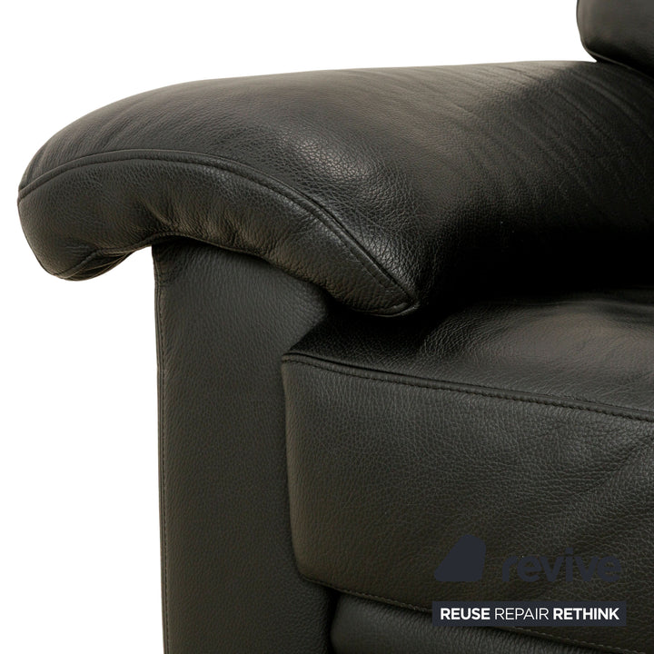 Willi Schillig Leather Sofa Black Three-Seater Couch