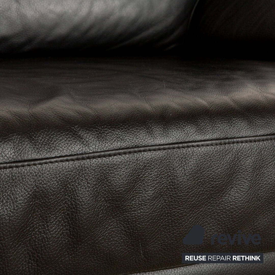 Willi Schillig Leather Sofa Black Three-Seater Couch