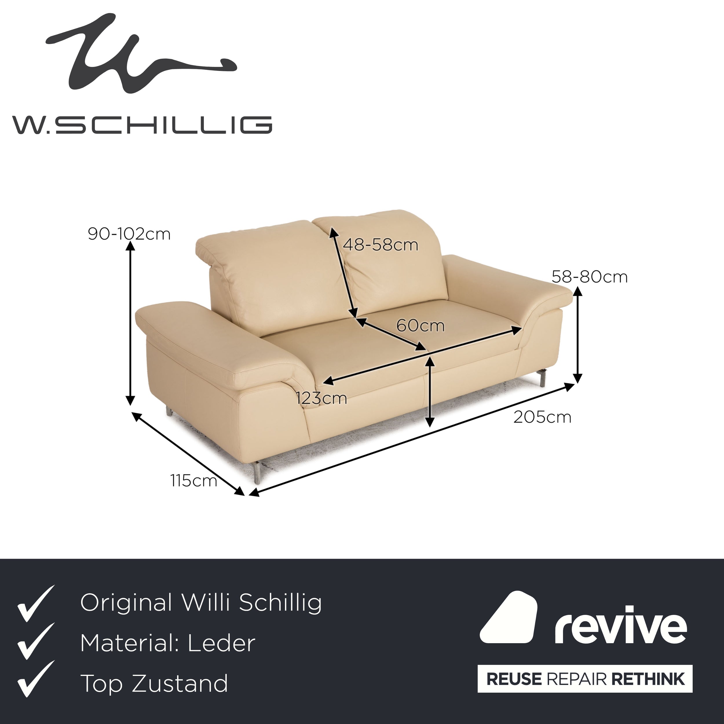 Willi Schillig Leder Zweisitzer Creme Sofa Couch