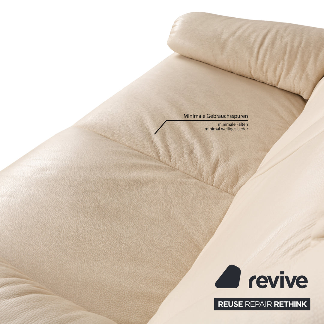 Willi Schillig leather two-seater cream sofa couch manual function relaxation function