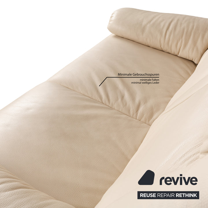 Willi Schillig leather two-seater cream sofa couch manual function relaxation function