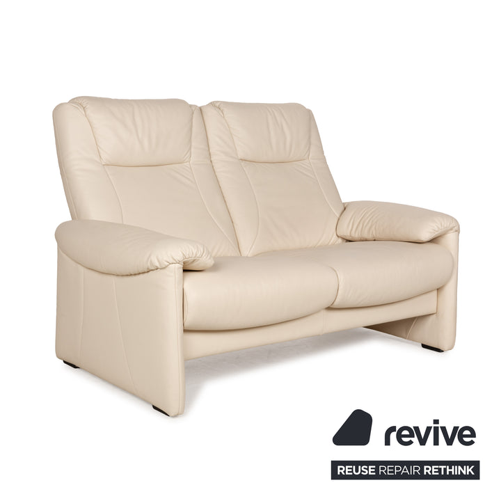 Willi Schillig leather two-seater cream sofa couch manual function relaxation function