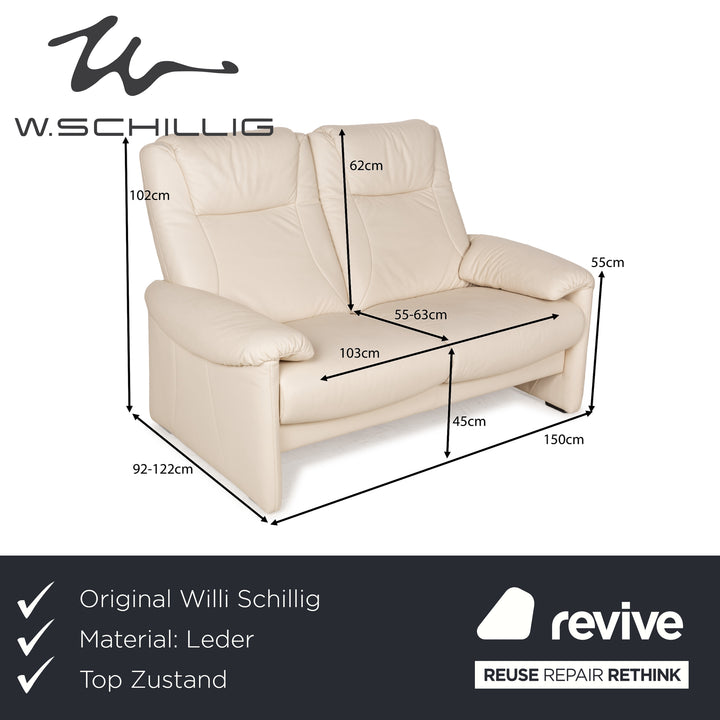 Willi Schillig leather two-seater cream sofa couch manual function relaxation function