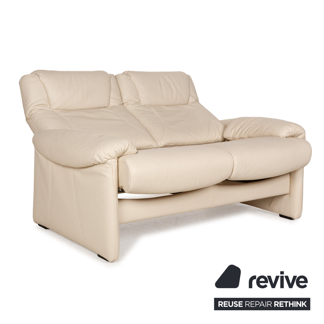 Willi Schillig leather two-seater cream sofa couch manual function relaxation function
