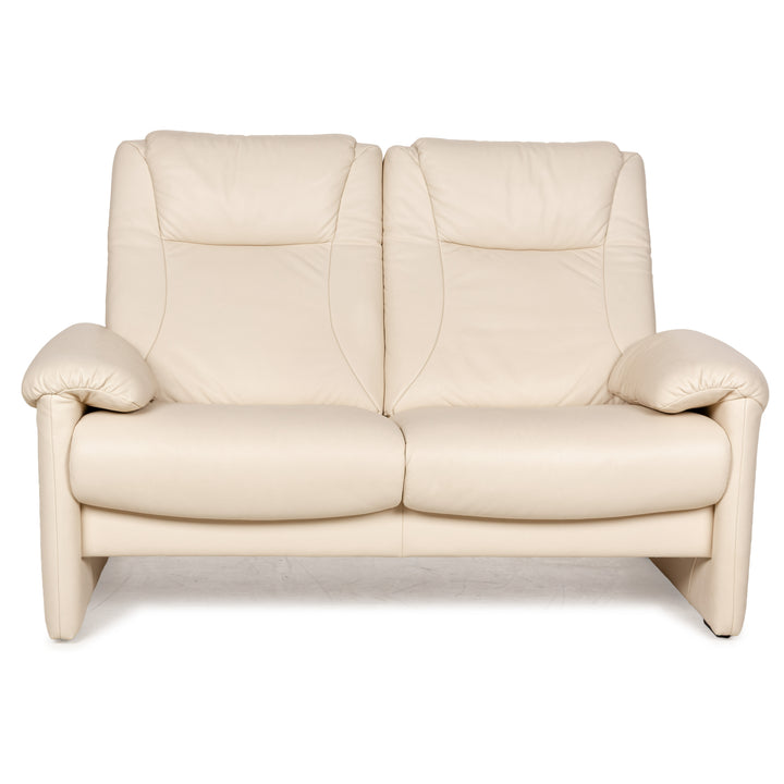 Willi Schillig leather two-seater cream sofa couch manual function relaxation function
