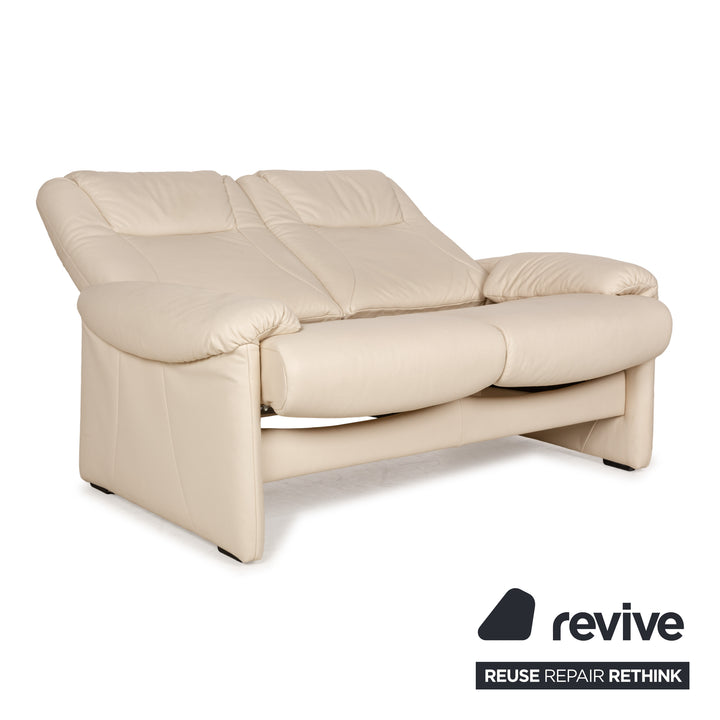 Willi Schillig leather two-seater cream sofa couch manual function relaxation function