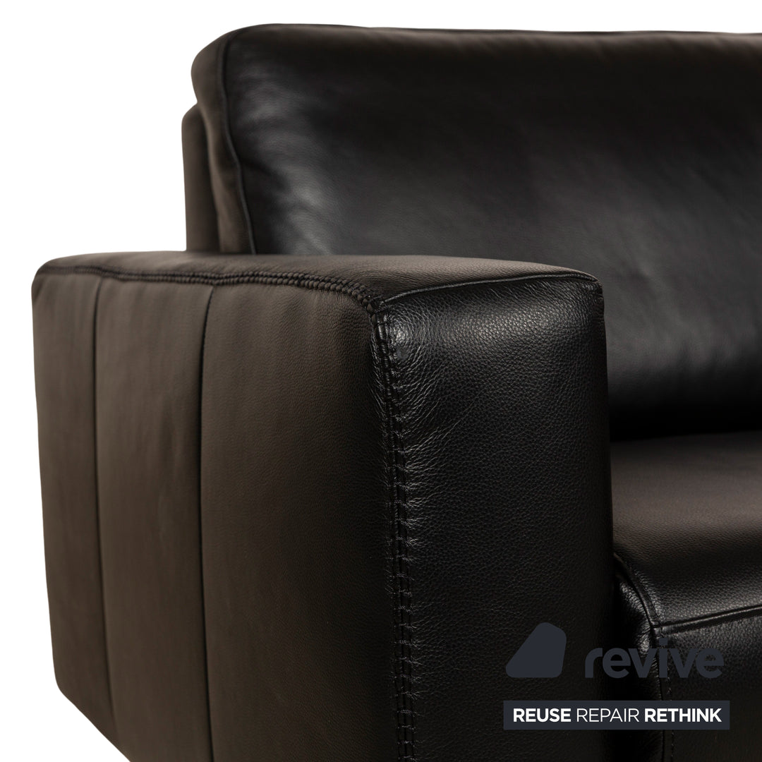 Willi Schillig Leather Two-Seater Black Electric Function Sofa Couch