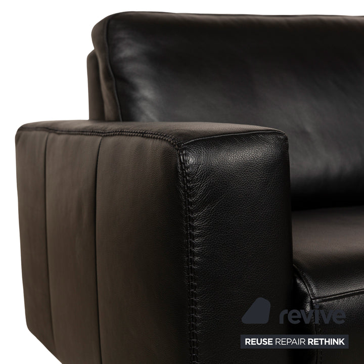 Willi Schillig Leather Two-Seater Black Electric Function Sofa Couch