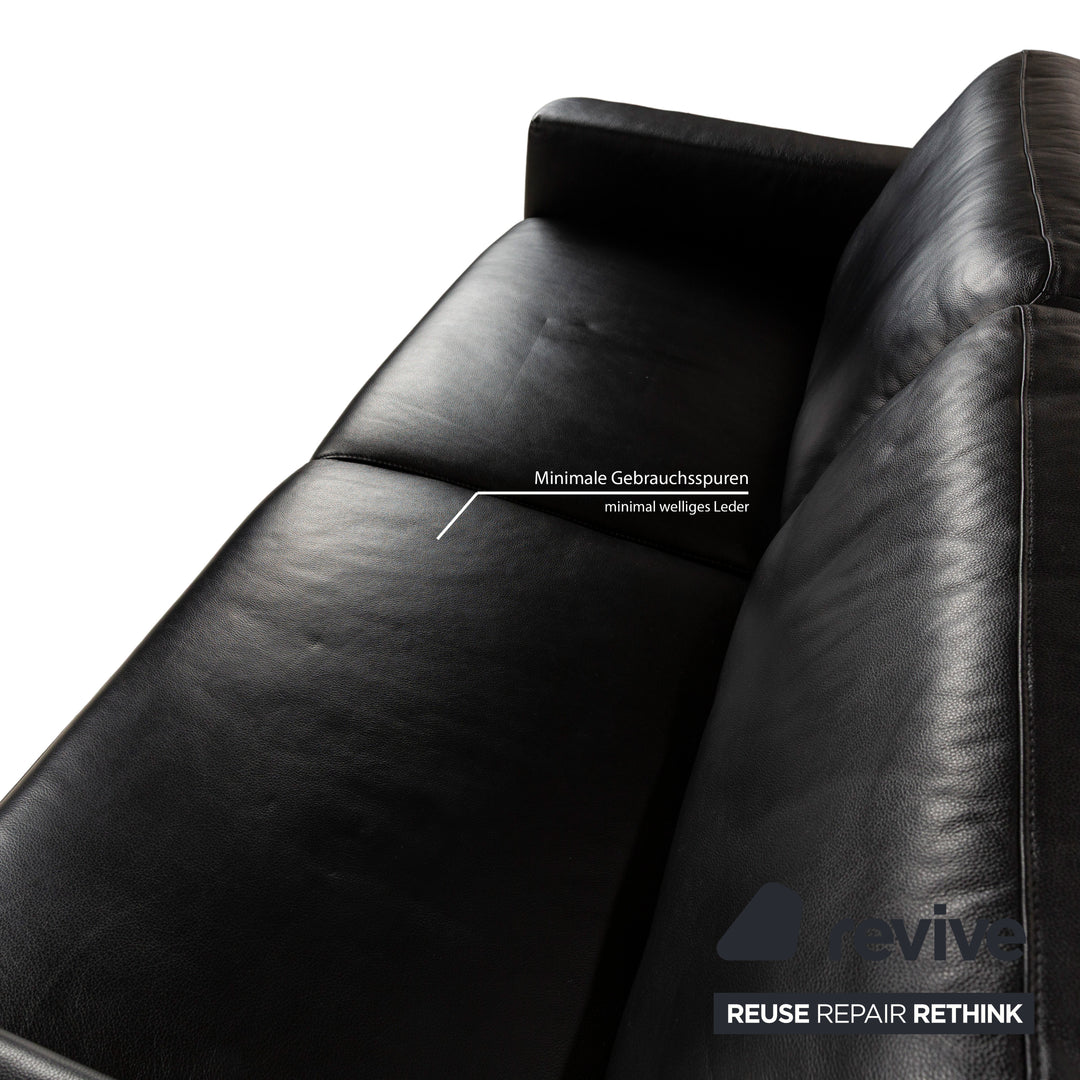 Willi Schillig Leather Two-Seater Black Electric Function Sofa Couch