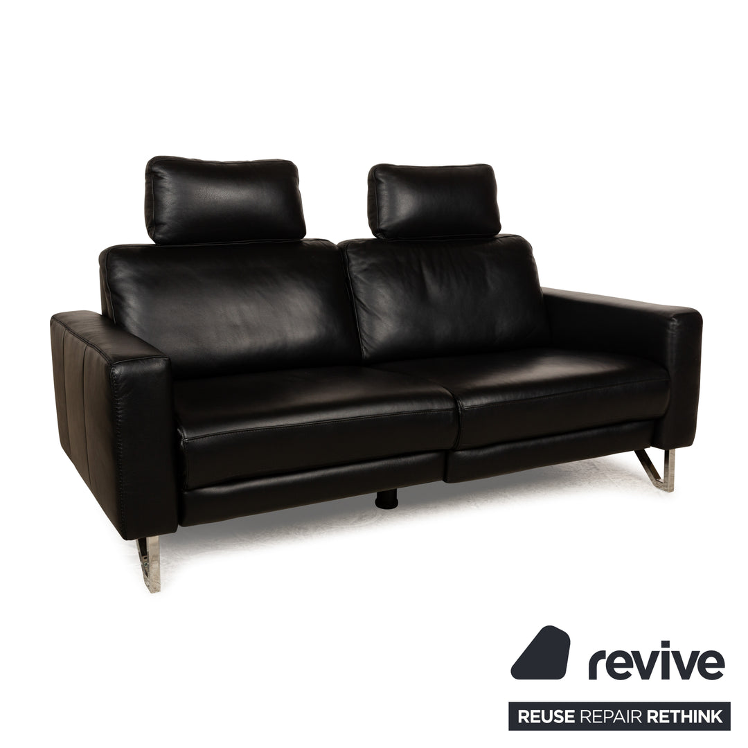 Willi Schillig Leather Two-Seater Black Electric Function Sofa Couch