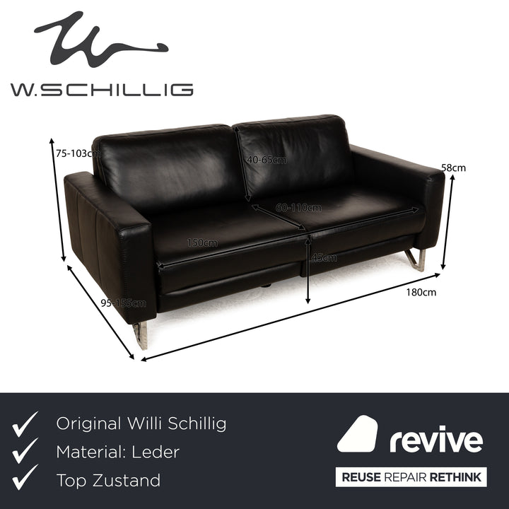 Willi Schillig Leather Two-Seater Black Electric Function Sofa Couch