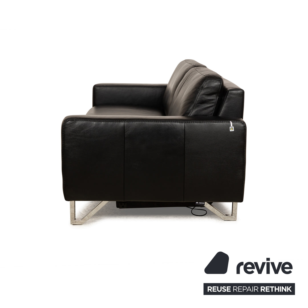 Willi Schillig Leather Two-Seater Black Electric Function Sofa Couch