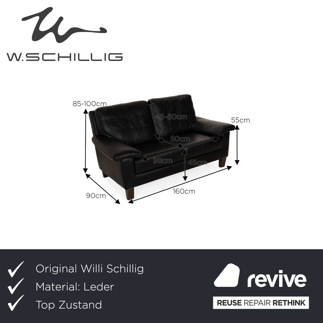 Willi Schillig Leather Two-Seater Black Sofa Couch