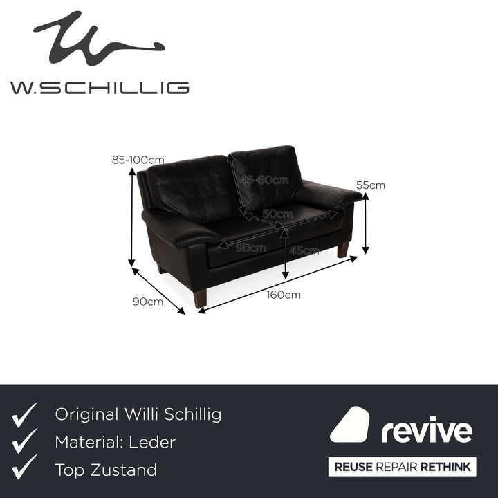Willi Schillig Leather Two-Seater Black Sofa Couch