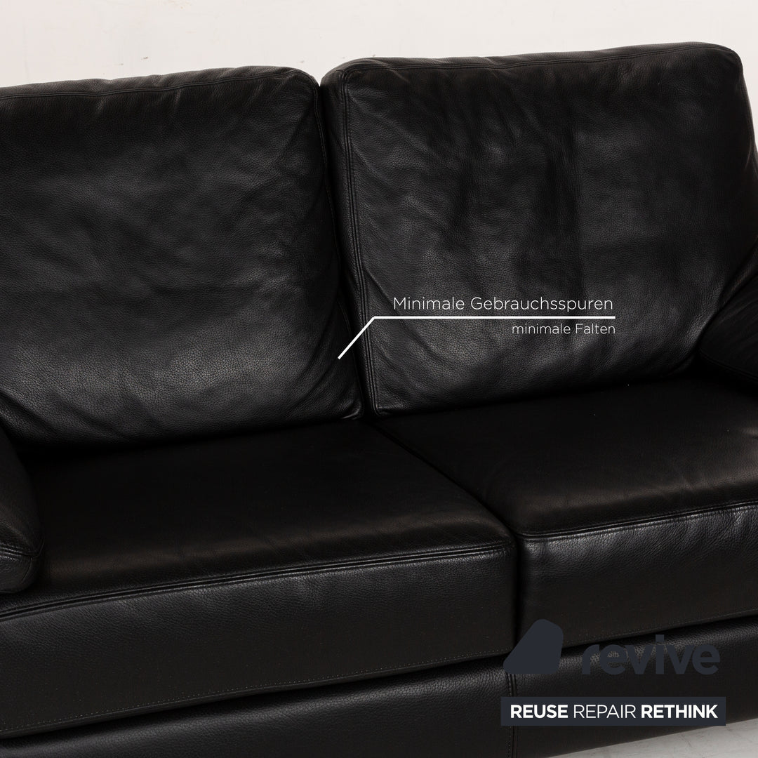 Willi Schillig Leather Two-Seater Black Sofa Couch