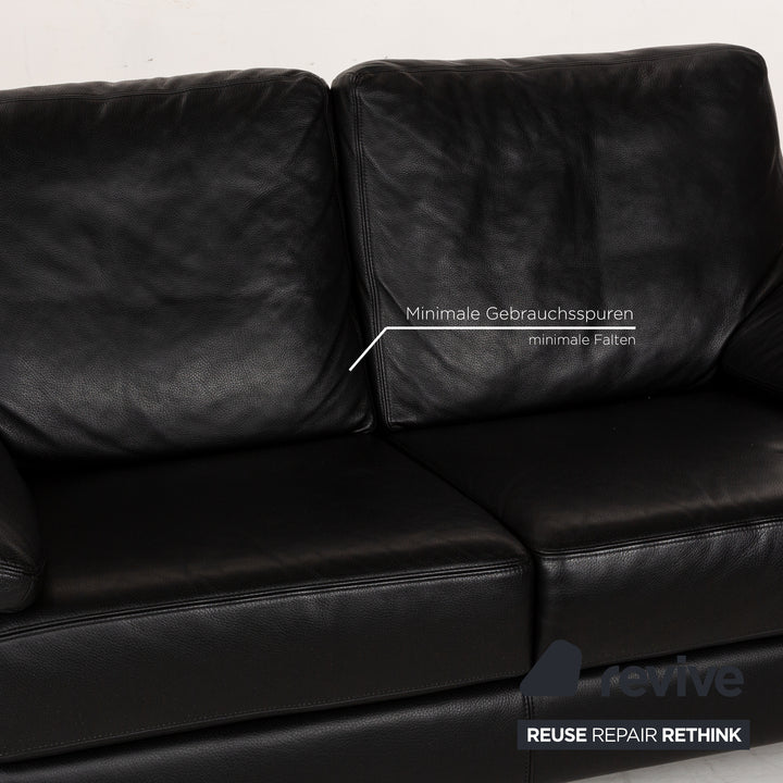 Willi Schillig Leather Two-Seater Black Sofa Couch