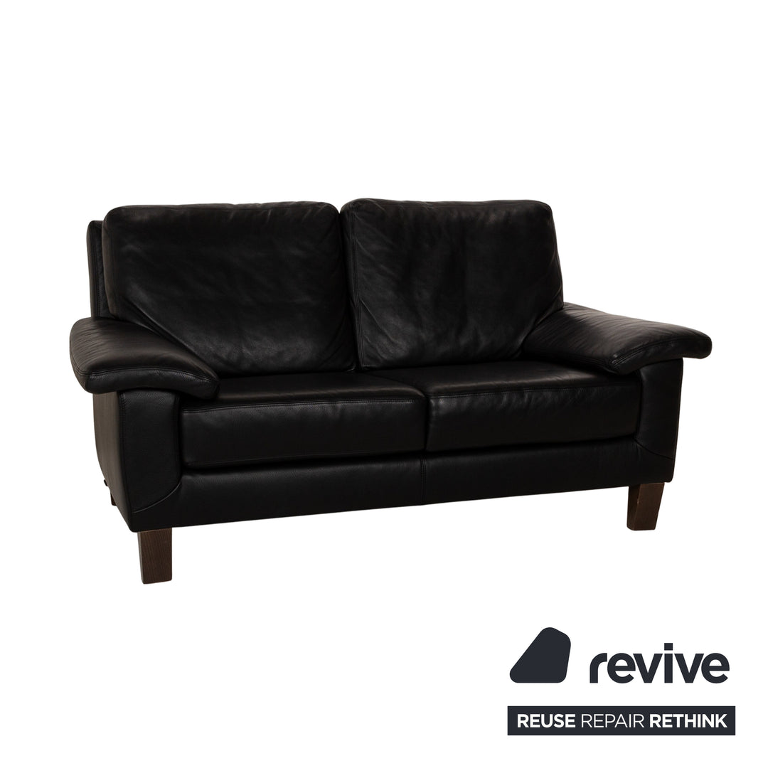 Willi Schillig Leather Two-Seater Black Sofa Couch