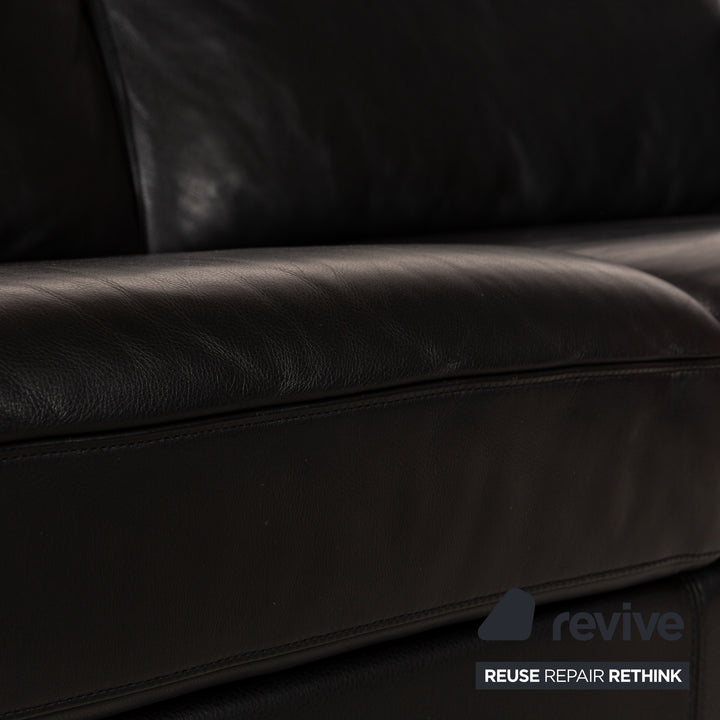 Willi Schillig Leather Two-Seater Black Sofa Couch