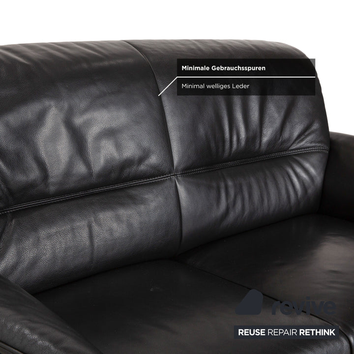Willi Schillig Leather Two-Seater Black Sofa Couch