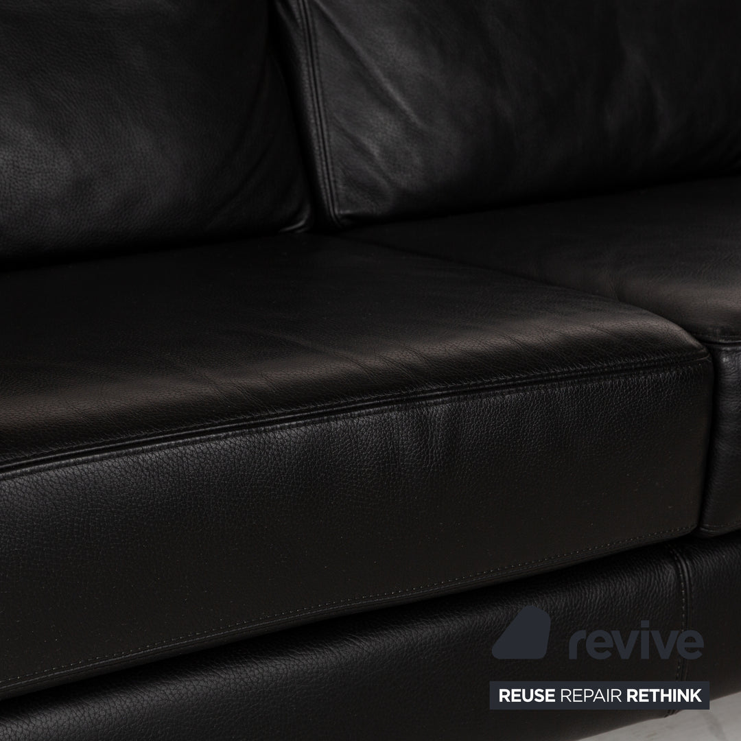 Willi Schillig Leather Two-Seater Black Sofa Couch