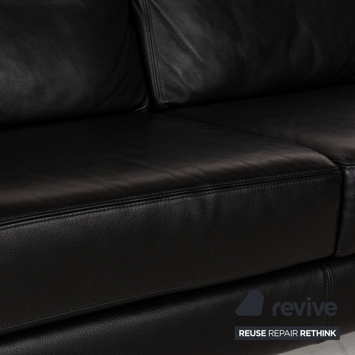 Willi Schillig Leather Two-Seater Black Sofa Couch