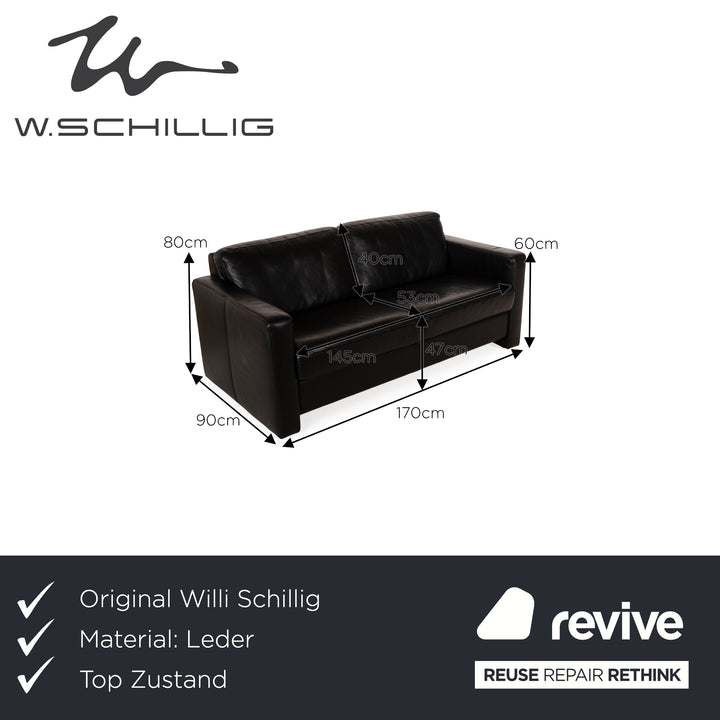 Willi Schillig Leather Two-Seater Black Sofa Couch