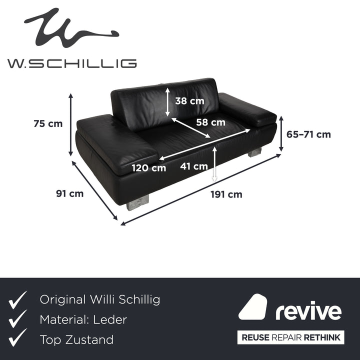 Canapé deux places en cuir noir Willi Schillig - Fonctionnement manuel