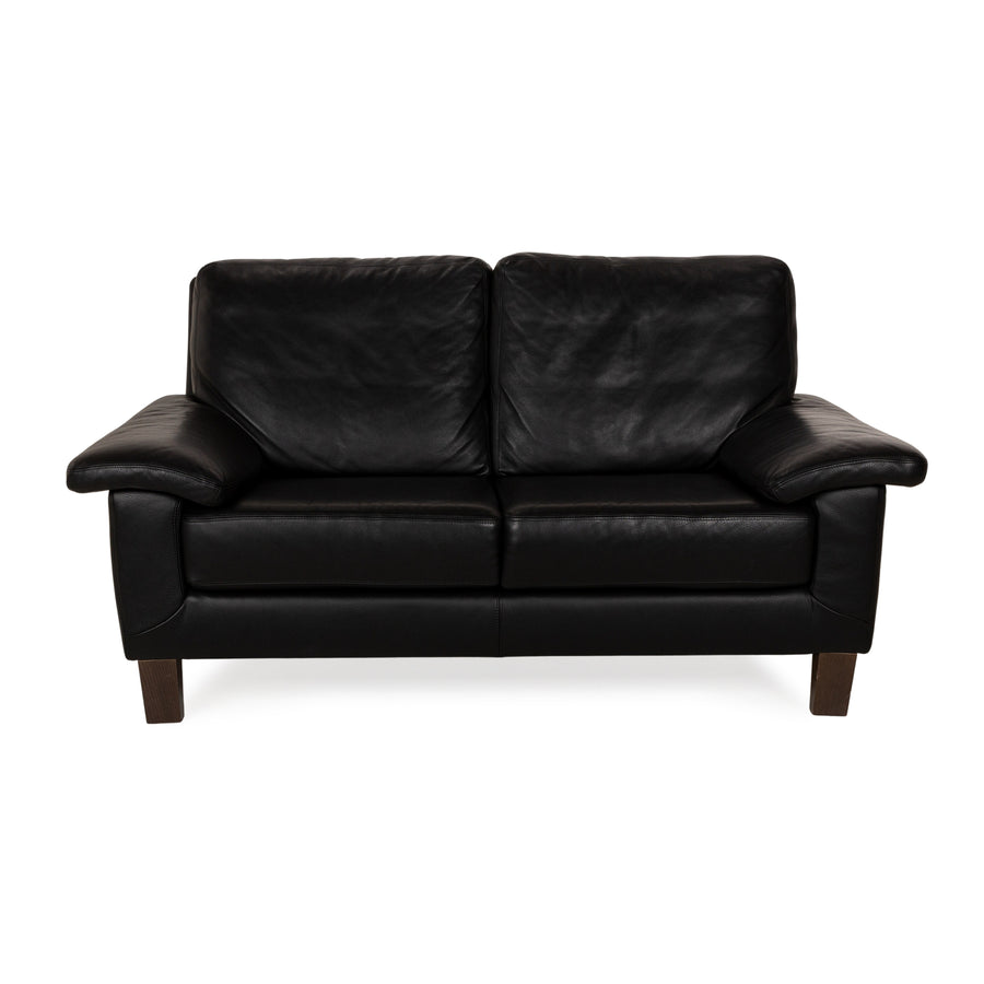 Willi Schillig Leather Two-Seater Black Sofa Couch