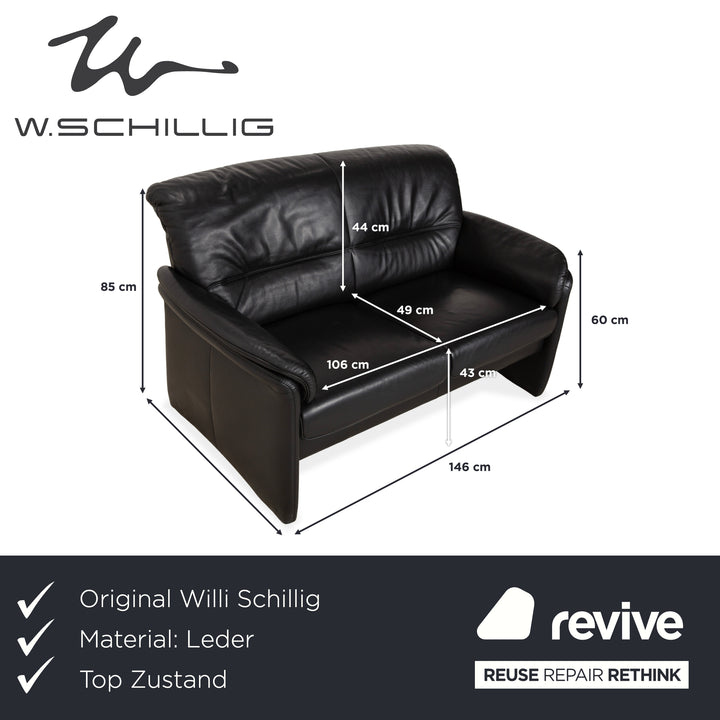 Willi Schillig Leather Two-Seater Black Sofa Couch