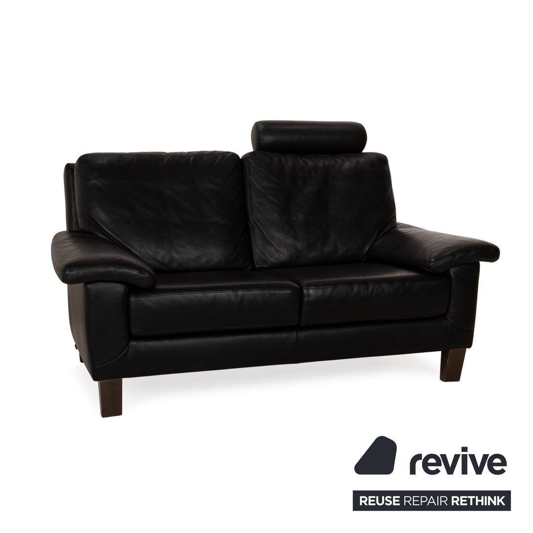 Willi Schillig Leather Two-Seater Black Sofa Couch