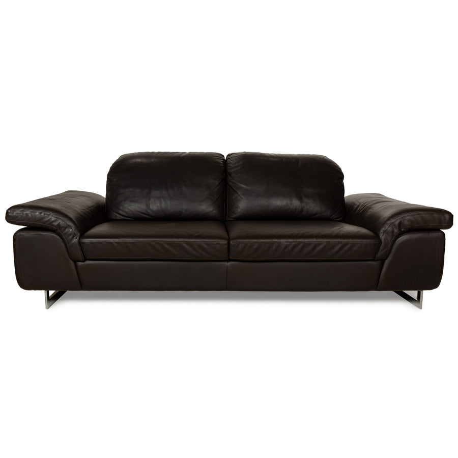 Willi Schillig Levi Leder Dreisitzer Dunkelbraun manuelle Funktion Sofa Couch Chrom