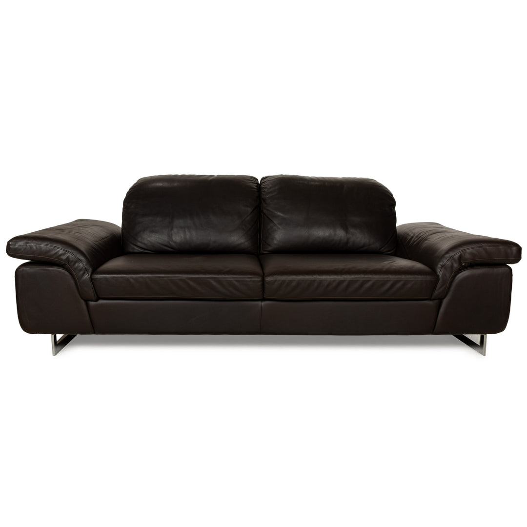 Willi Schillig Levi Leder Dreisitzer Dunkelbraun manuelle Funktion Sofa Couch Chrom