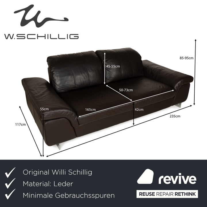 Willi Schillig Levi Leder Dreisitzer Dunkelbraun manuelle Funktion Sofa Couch Chrom