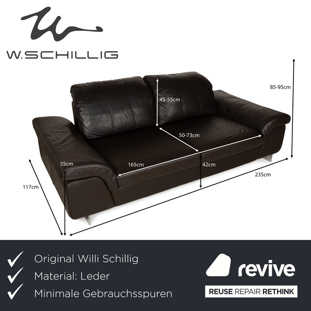 Willi Schillig Levi Leder Dreisitzer Dunkelbraun manuelle Funktion Sofa Couch Chrom