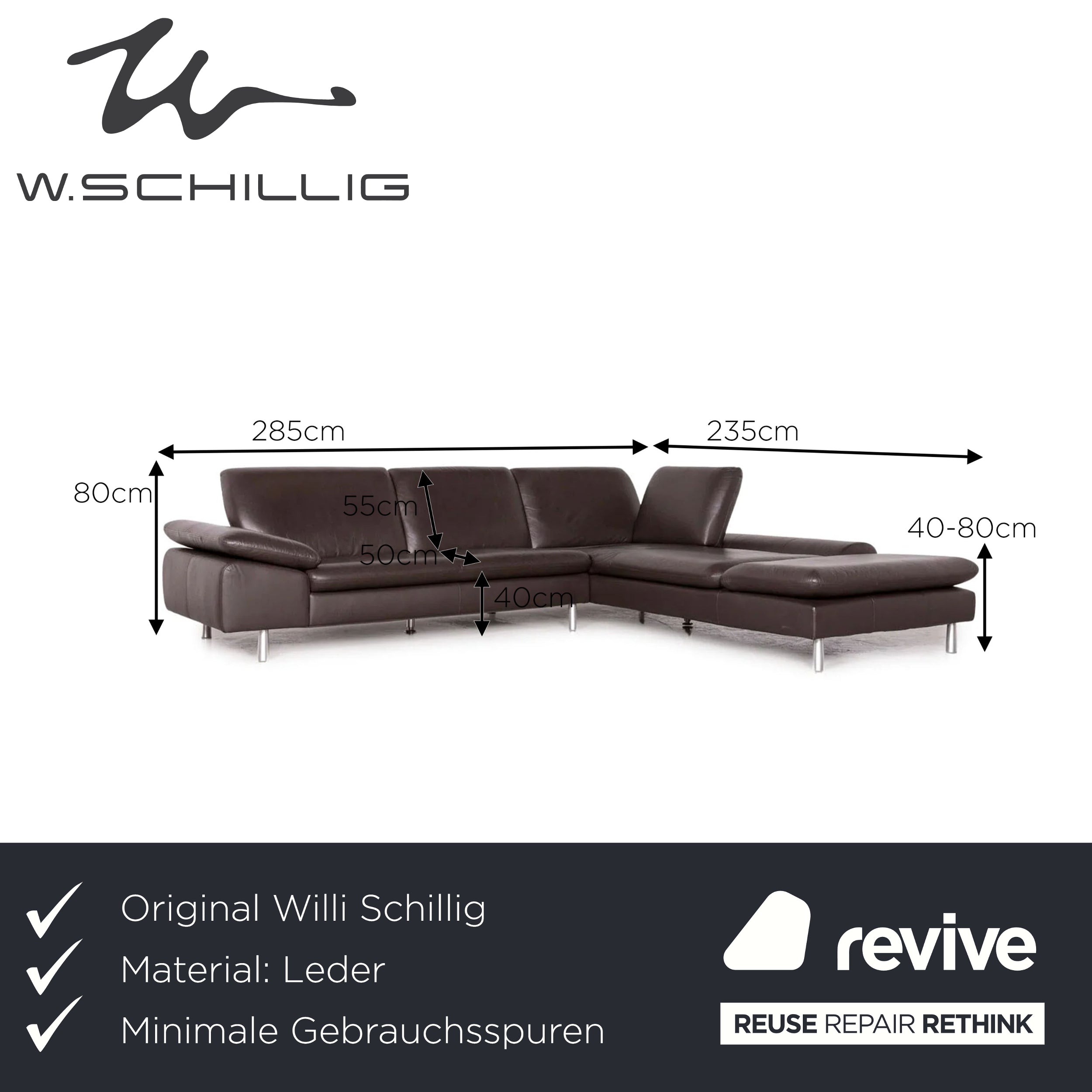 Willi Schillig Loop Designer Leder Ecksofa Braun Echtleder Sofa Couch #7237