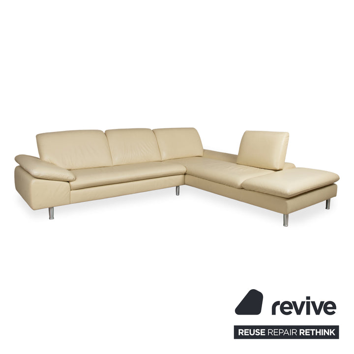 Willi Schillig Loop Designer Leder Sofa Creme Beige Echtleder Ecksofa Couch manuelle Funktion