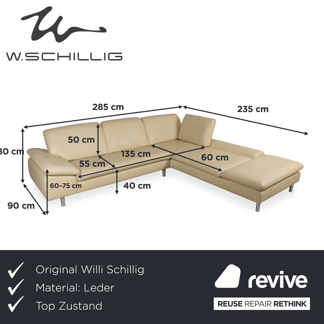 Willi Schillig Loop Designer Leder Sofa Creme Beige Echtleder Ecksofa Couch manuelle Funktion