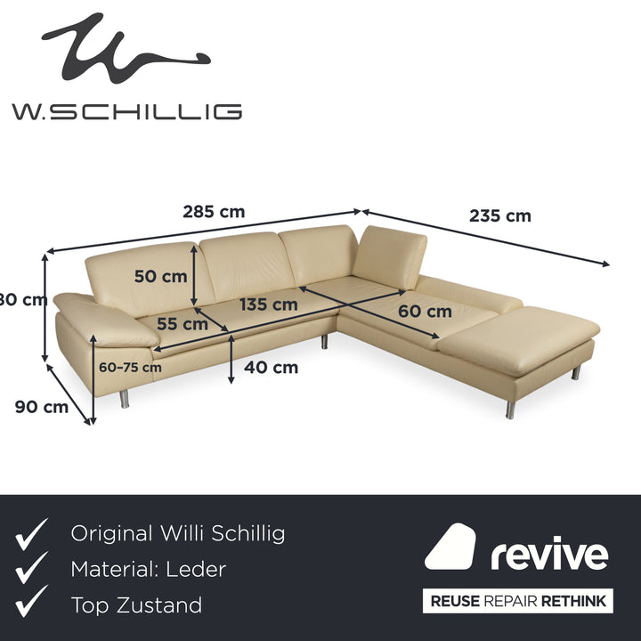 Willi Schillig Loop Designer Leder Sofa Creme Beige Echtleder Ecksofa Couch manuelle Funktion