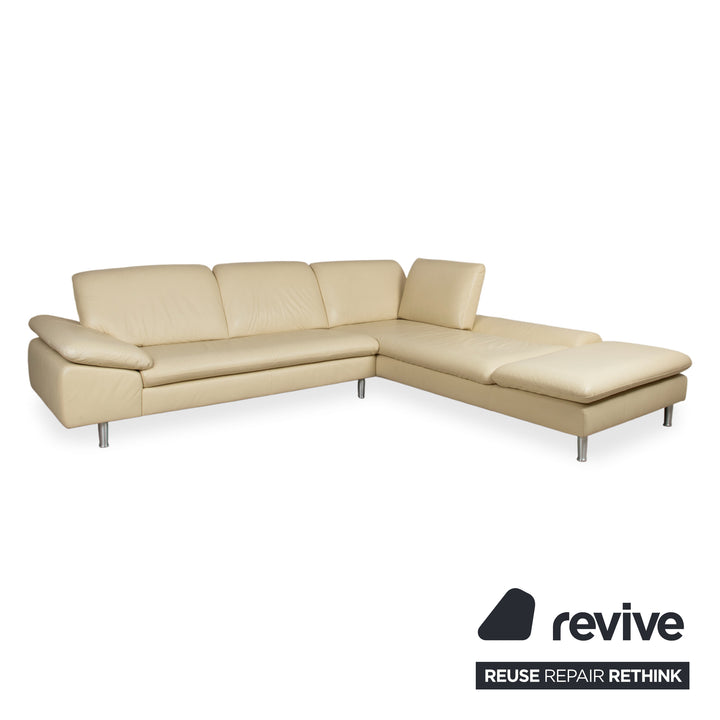 Willi Schillig Loop Designer Leder Sofa Creme Beige Echtleder Ecksofa Couch manuelle Funktion