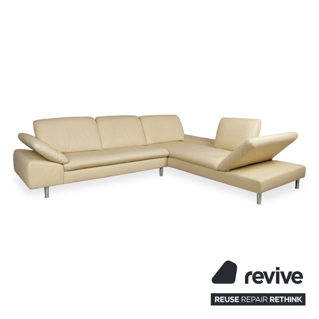 Willi Schillig Loop Designer Leder Sofa Creme Beige Echtleder Ecksofa Couch manuelle Funktion