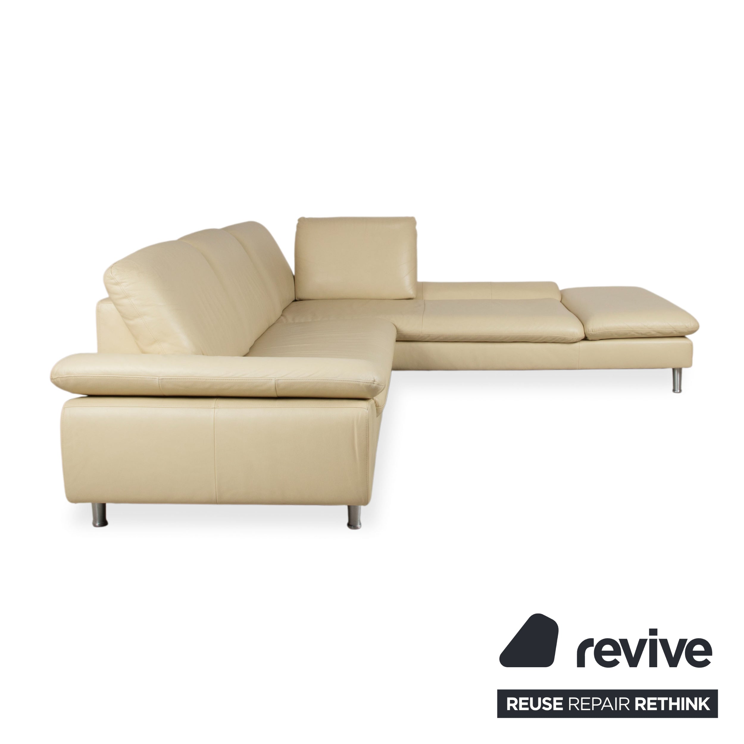 Willi Schillig Loop Designer Leder Sofa Creme Beige Echtleder Ecksofa Couch manuelle Funktion