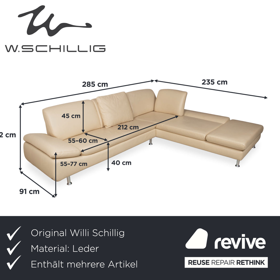 Willi Schillig Loop Garnitur Leder Ecksofa Hocker Creme Beige manuelle Funktion Sofa Couch Recamiere