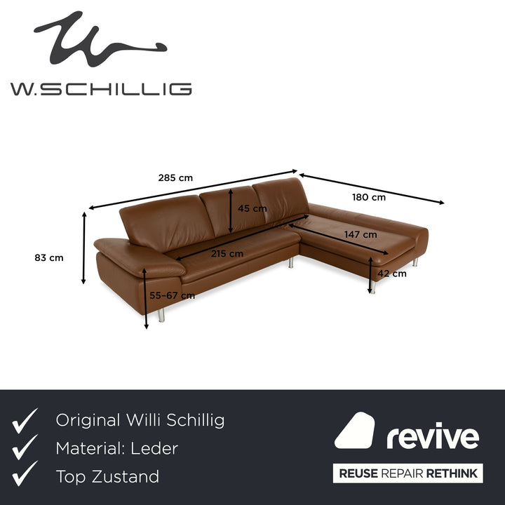 Willi Schillig Loop Leather Corner Sofa Couch Brown Recamiere Right manual function