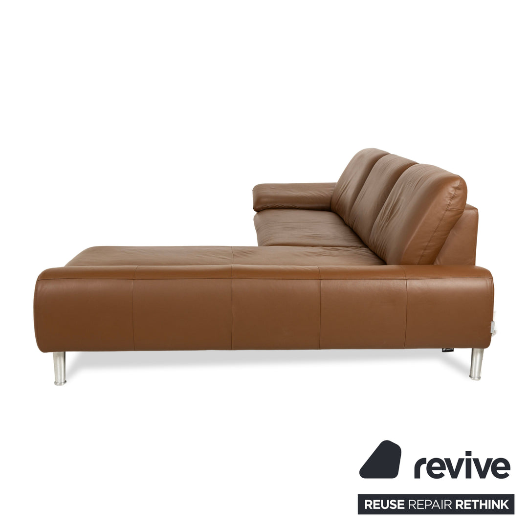 Willi Schillig Loop Leather Corner Sofa Couch Brown Recamiere Right manual function