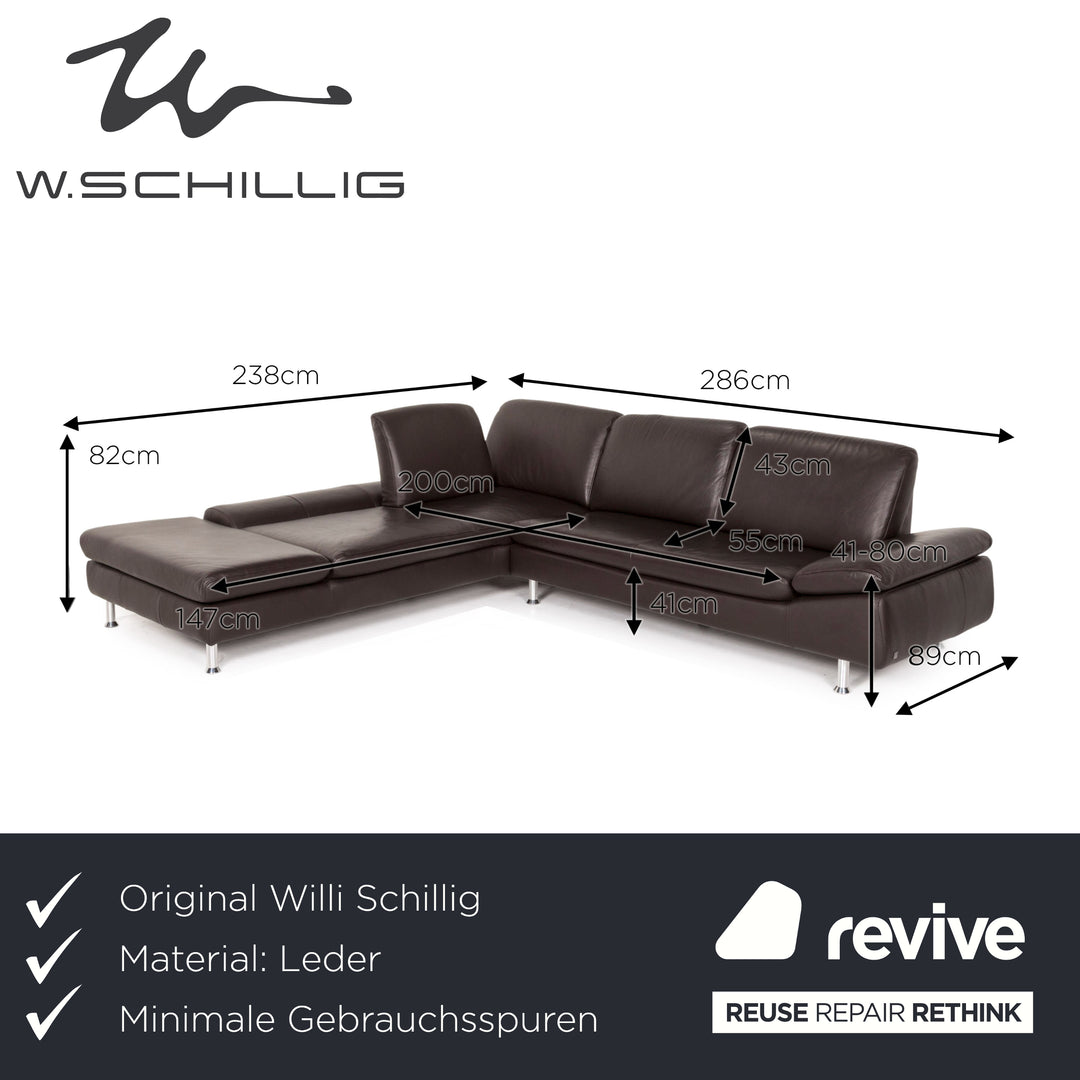 Willi Schillig Loop canapé d'angle en cuir marron marron foncé fonction canapé #12515