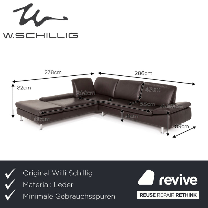 Willi Schillig Loop canapé d'angle en cuir marron marron foncé fonction canapé #12515
