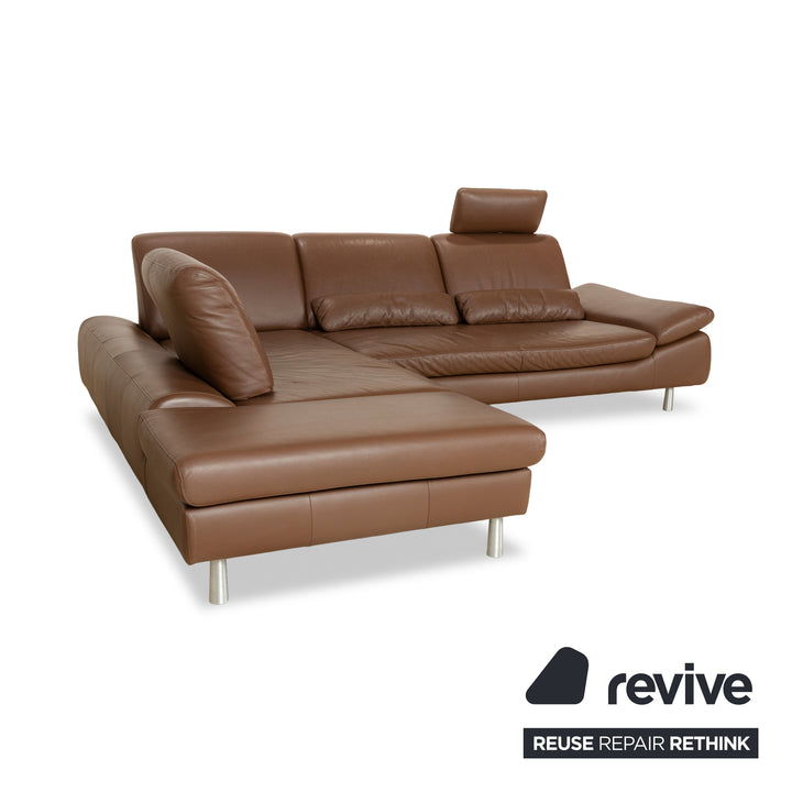 Willi Schillig Loop Leather Corner Sofa Couch Brown Récamière Left manual function