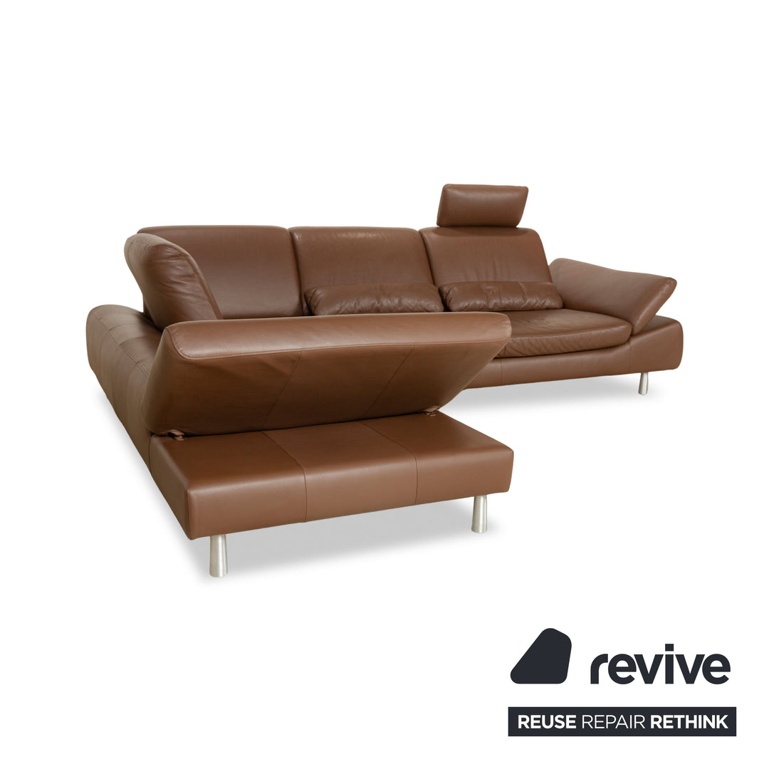 Willi Schillig Loop Leather Corner Sofa Couch Brown Récamière Left manual function