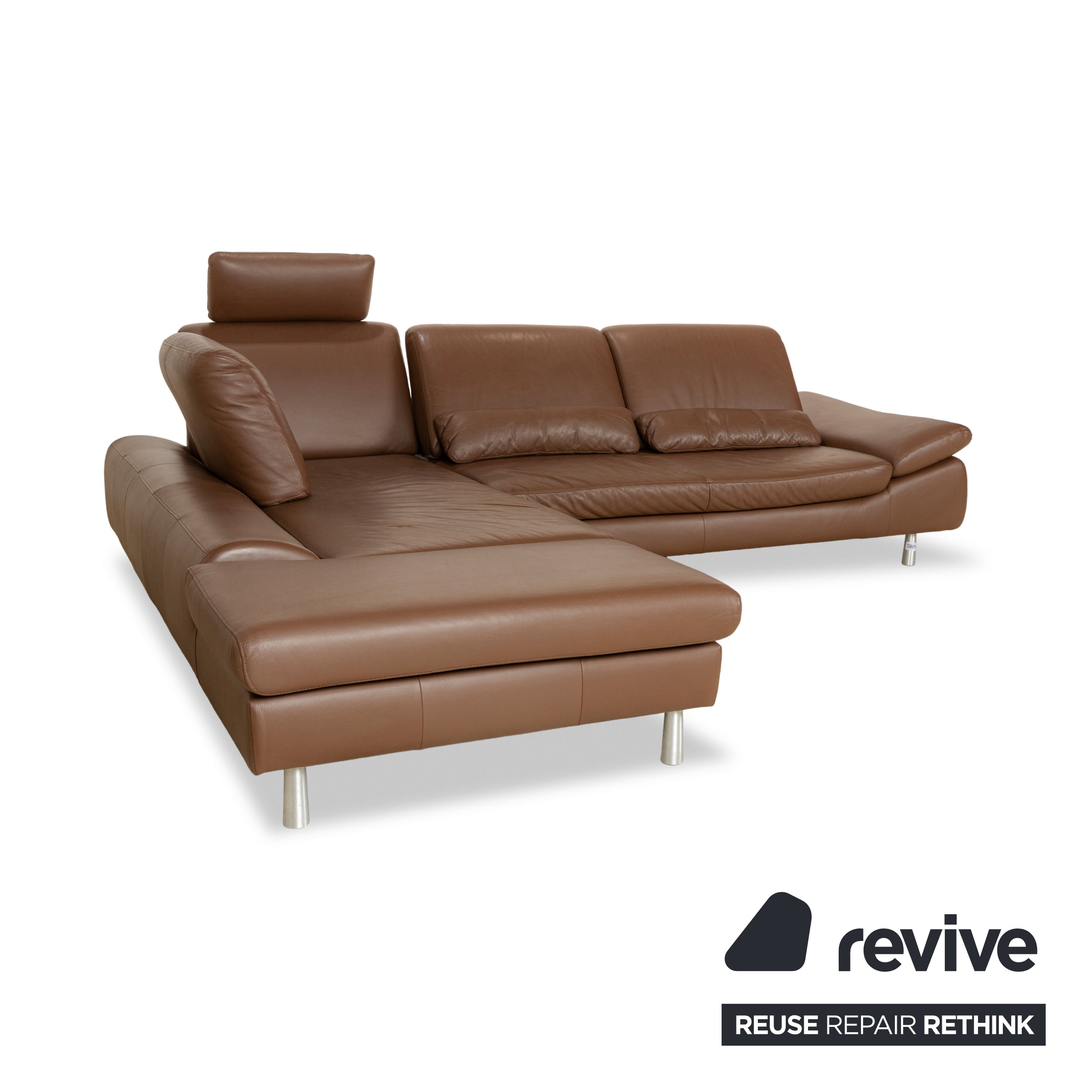Willi Schillig Loop Leder Ecksofa Sofa Couch Braun Récamière Links manuelle Funktion