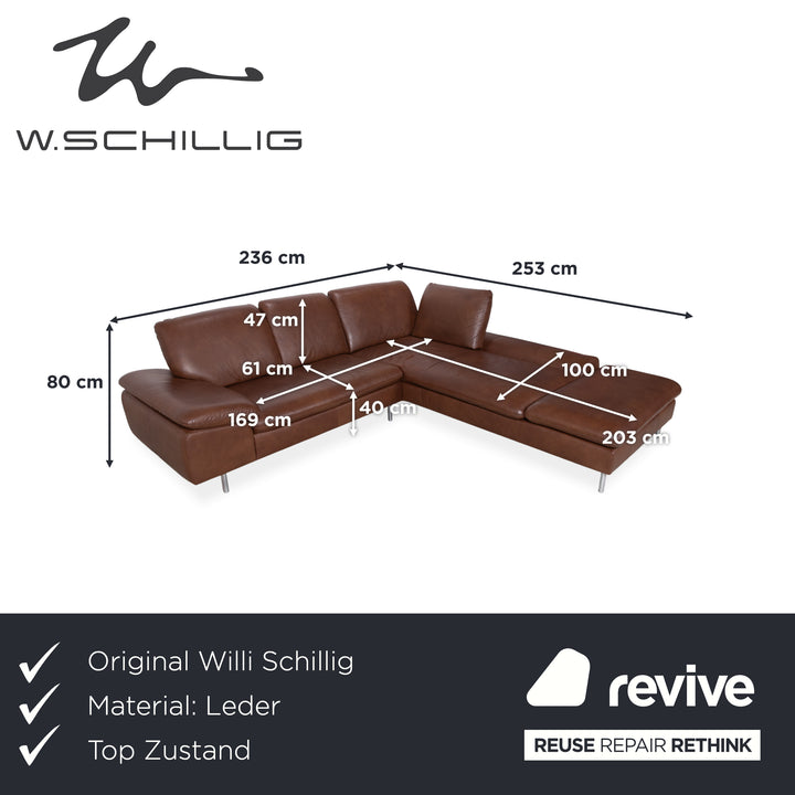Willi Schillig Loop Canapé d'angle en cuir Marron Fonction manuelle Canapé